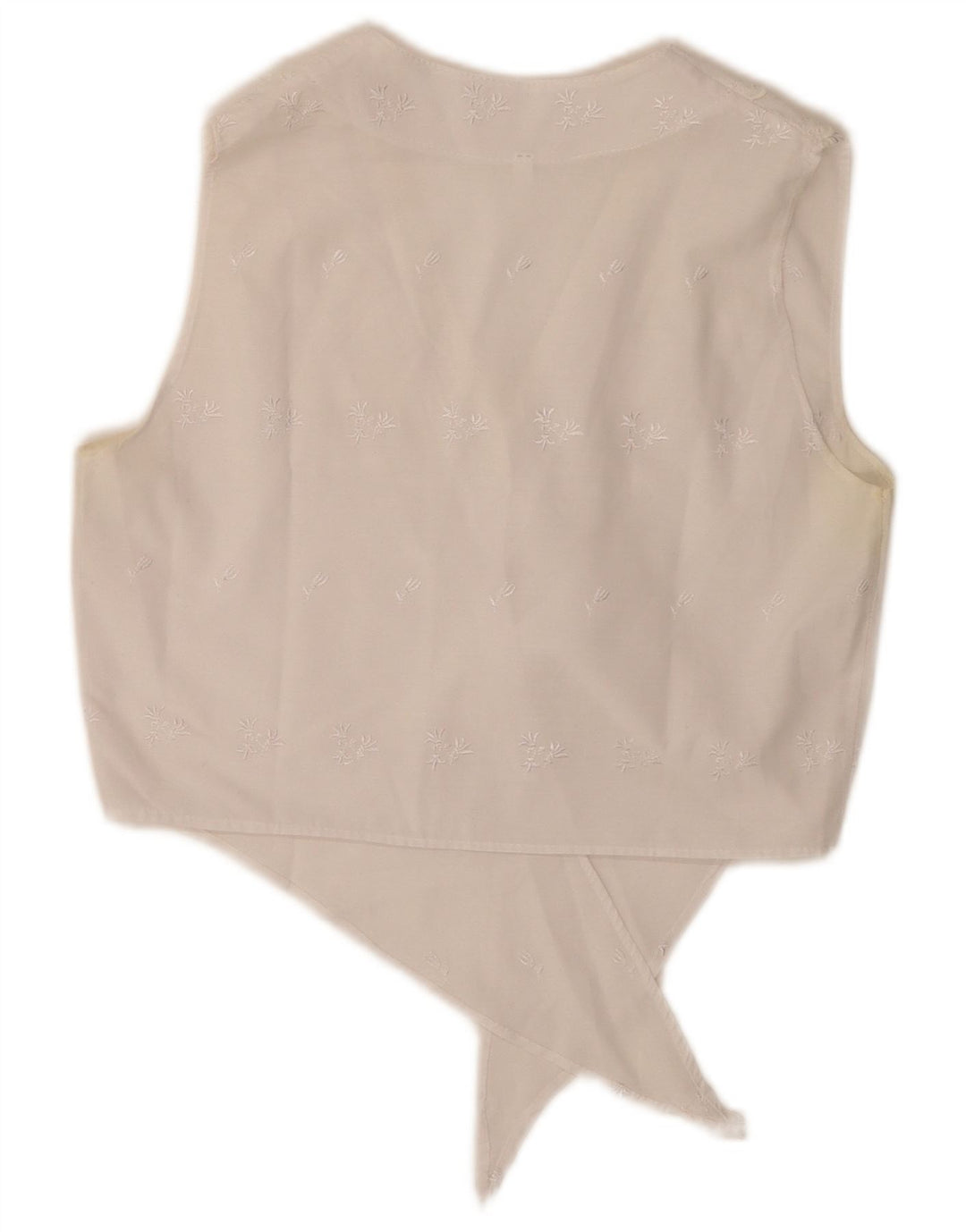 Camicetta vintage da donna con cravatta corta sul davanti UK 12 floreale bianco medio