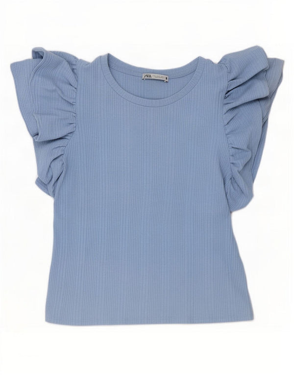 T-shirt corta da donna Zara UK 14 grande blu
