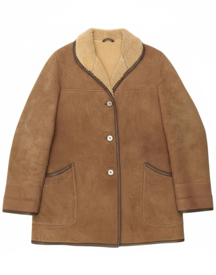 Cappotto in shearling vintage da donna UK 16 grande beige