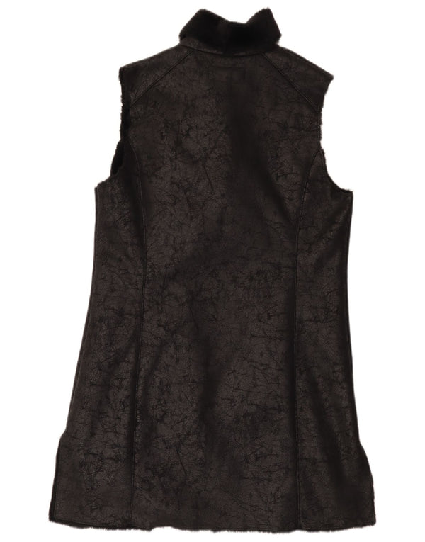 Laura Ashley Gilet lungo da donna in ecopelle Sherpa UK 12 medio nero