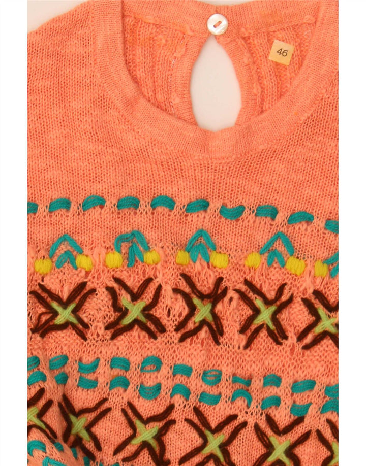 Camicetta vintage in maglia da donna Top IT 46 Large Orange Fair Isle