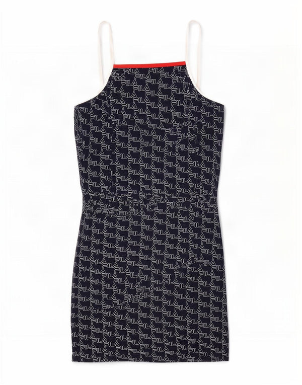 Abito tubino senza maniche con grafica da donna Fila UK 10 piccolo cotone blu navy