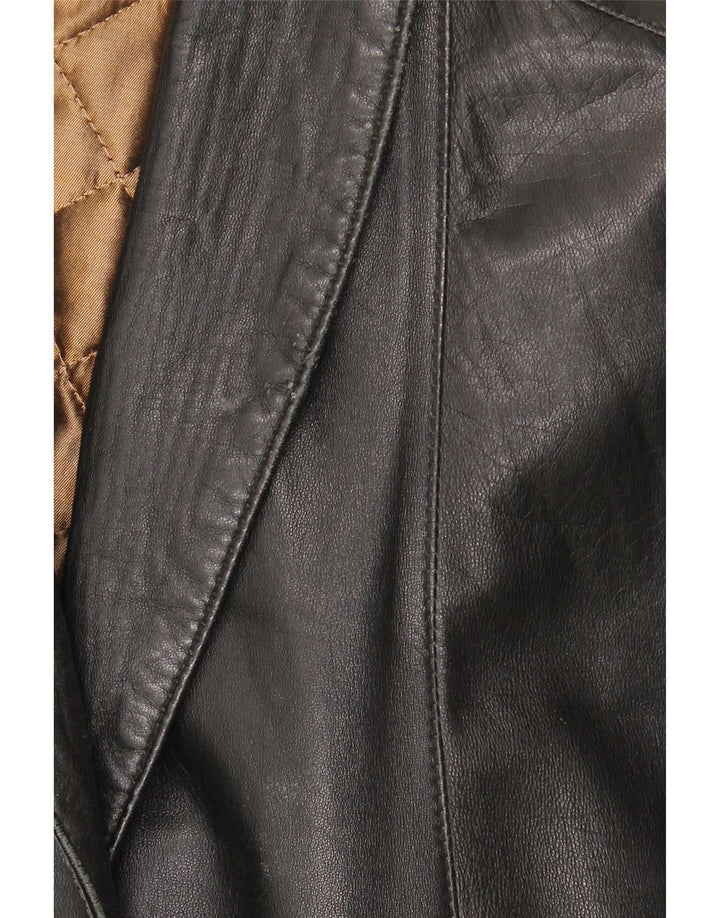 Giacca in pelle vintage da donna vestibilità ampia UK 16 grande nera