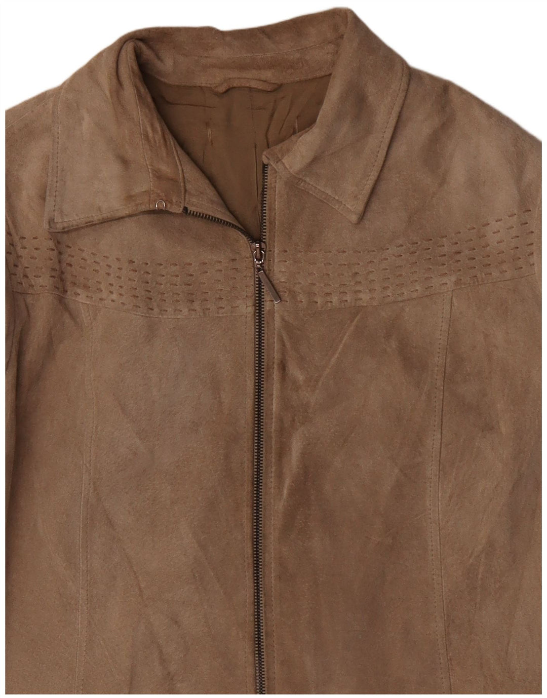 Giacca in pelle scamosciata da donna VINTAGE UK 16 Large Beige