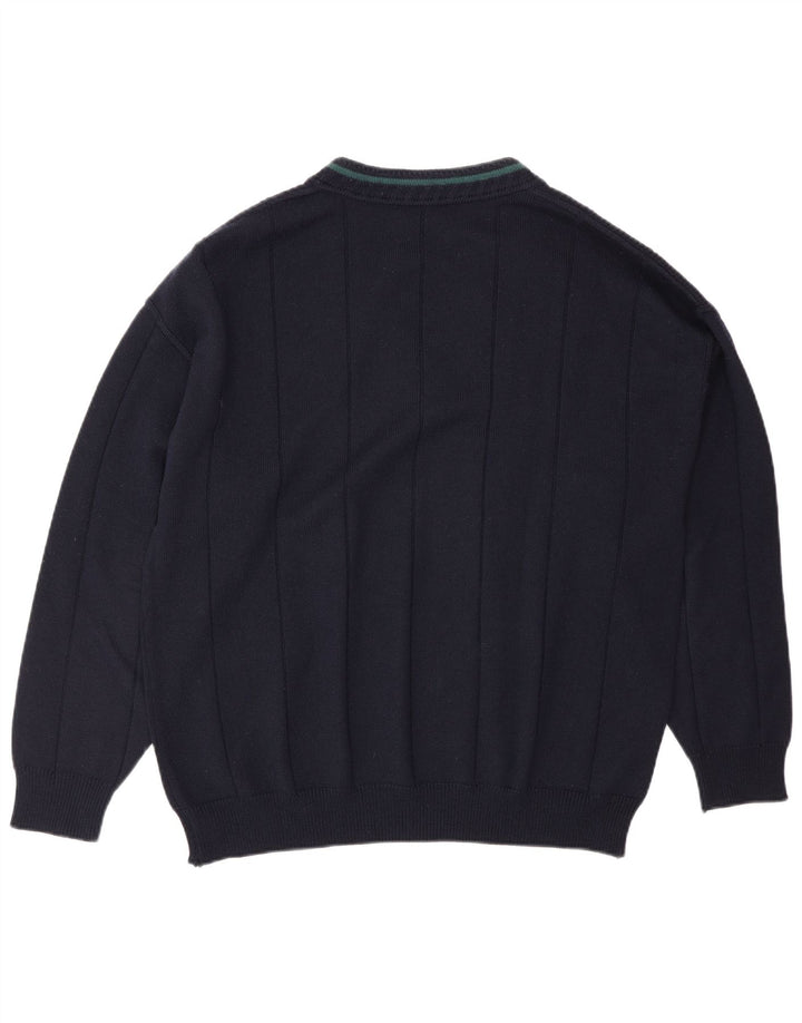 Maglione da uomo con scollo a V Il Granchio, grande, in lana blu navy