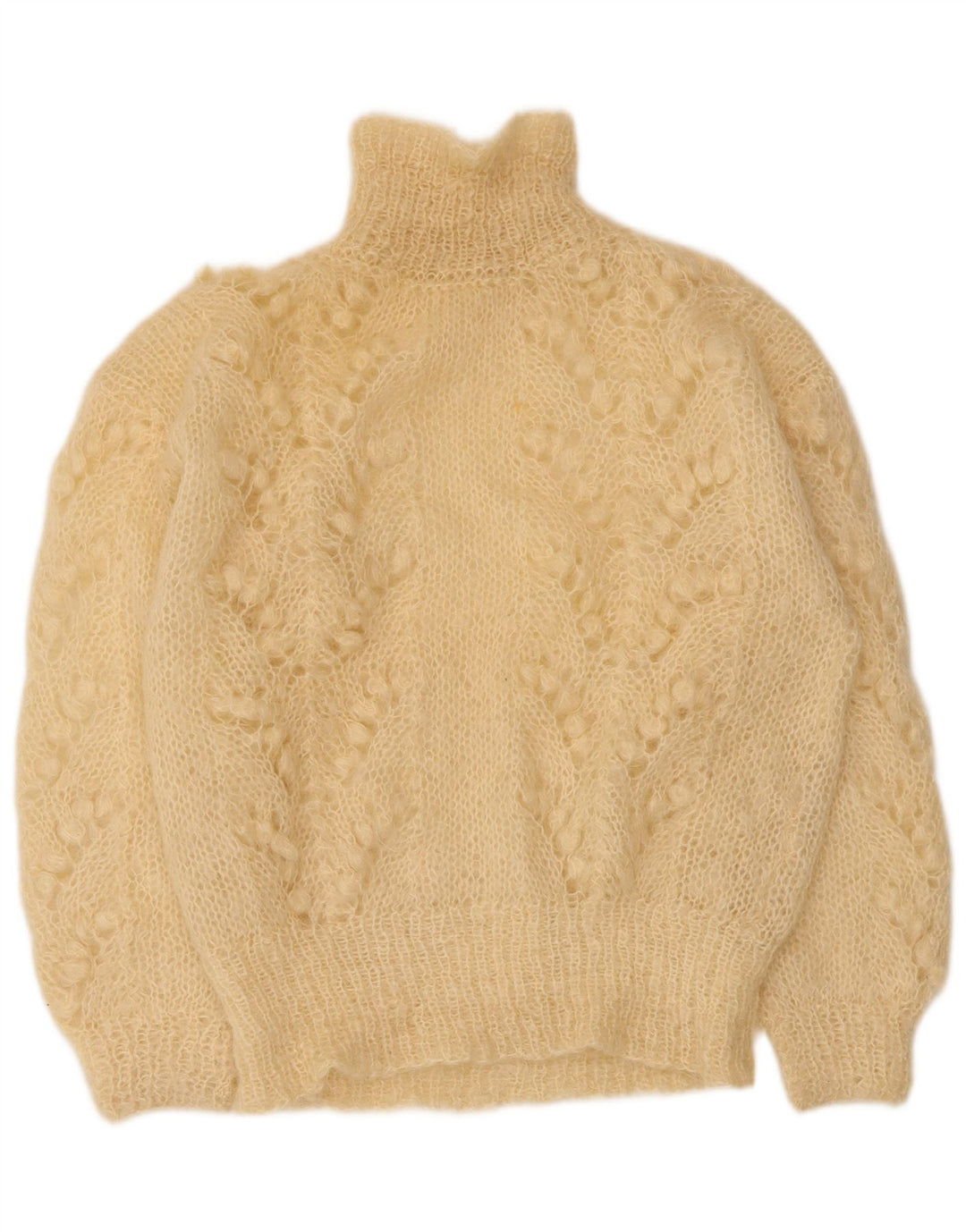 Maglione maglione vintage da donna con collo dolcevita UK 14 grande beige
