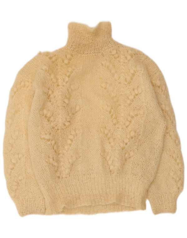 Maglione maglione vintage da donna con collo dolcevita UK 14 grande beige