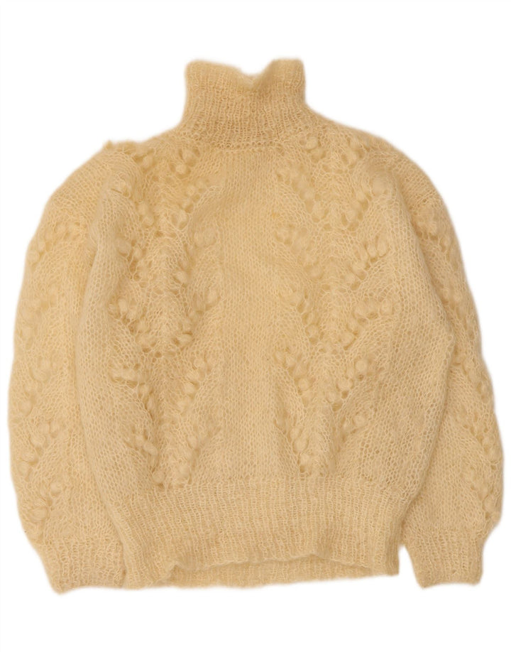 Maglione maglione vintage da donna con collo dolcevita UK 14 grande beige