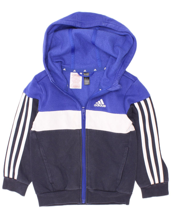 Maglione con cappuccio e zip Adidas per ragazzi 3-4 anni in cotone color block blu navy