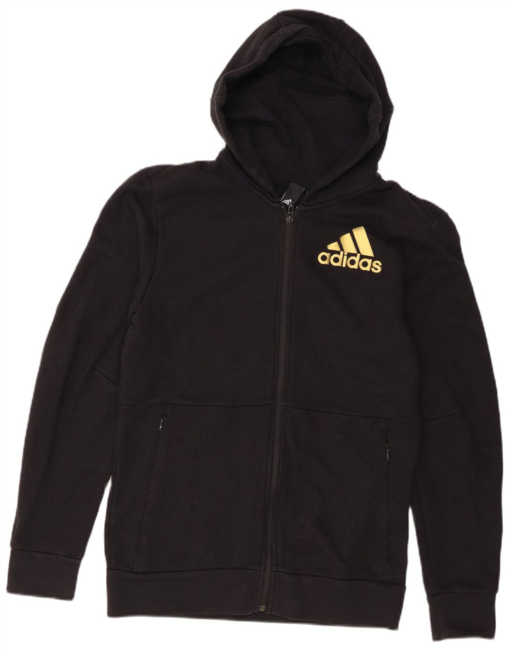 Maglione con cappuccio e zip grafica da uomo Adidas in cotone nero medio