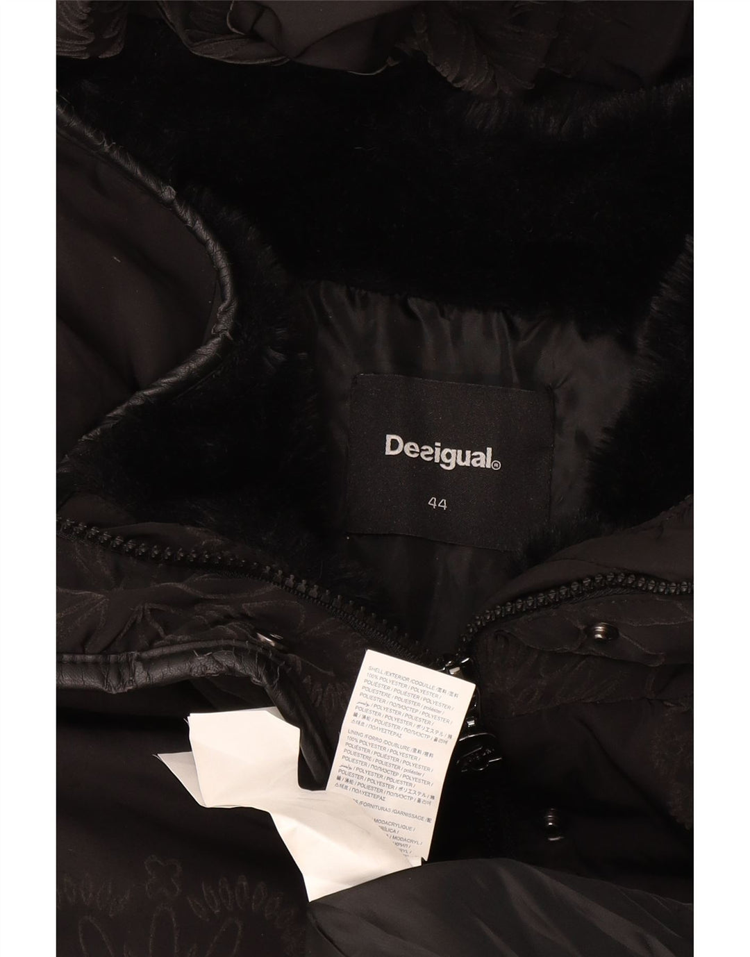 Desigual Giacca imbottita con cappuccio grafica da donna IT 44 Medium Black Floral