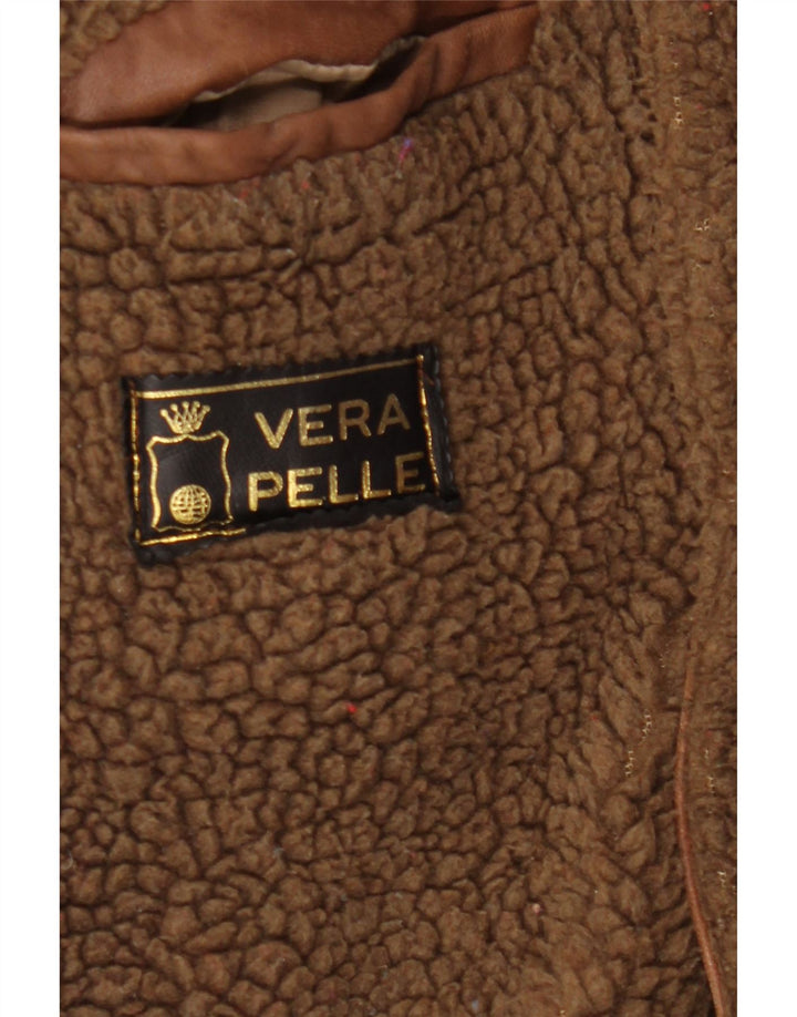Giacca Sherpa in pelle da uomo vintage UK 38 Pelle marrone medio