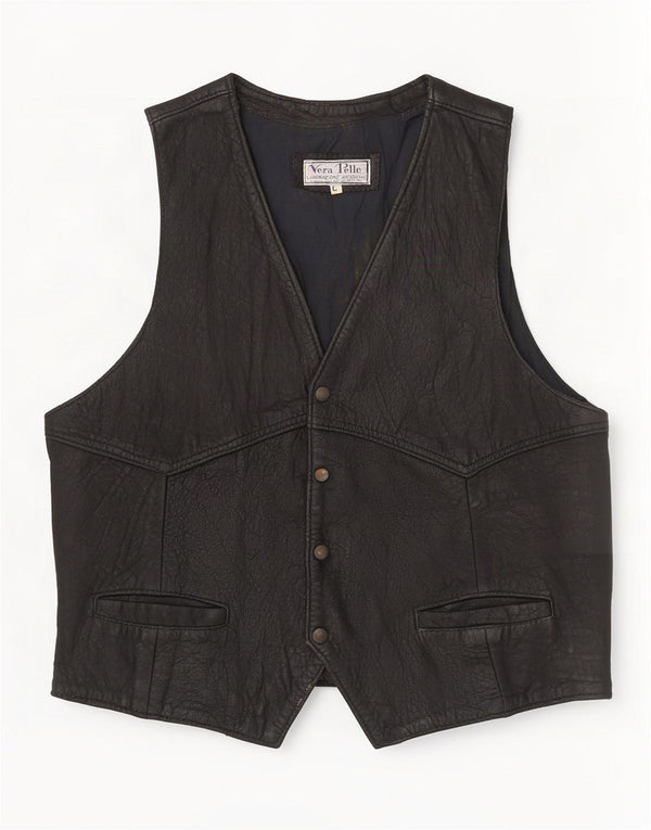 Lavorazione Artigiana Gilet Uomo in Pelle Large Nero