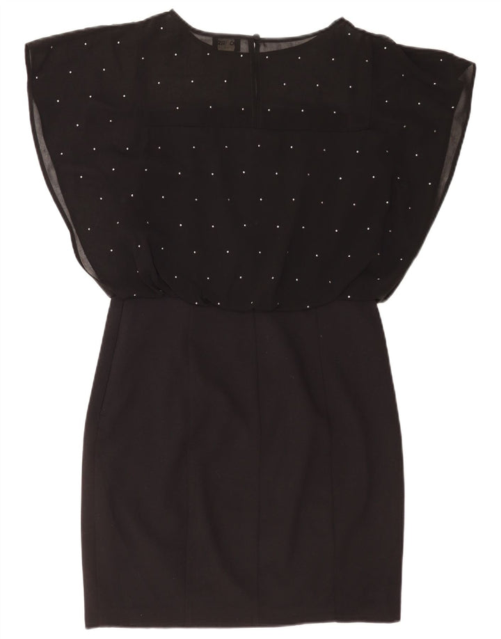 Oasis Abito tubino a pipistrello da donna UK 10 Piccolo poliestere maculato nero