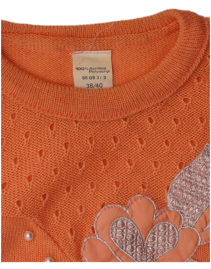 VINTAGE Womens Crew Neck Jumper Sweater EU 38/40 Medium Orange Floral