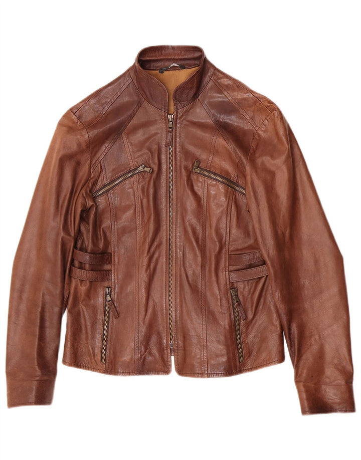 Giacca in pelle da donna vintage IT 44 in pelle marrone medio