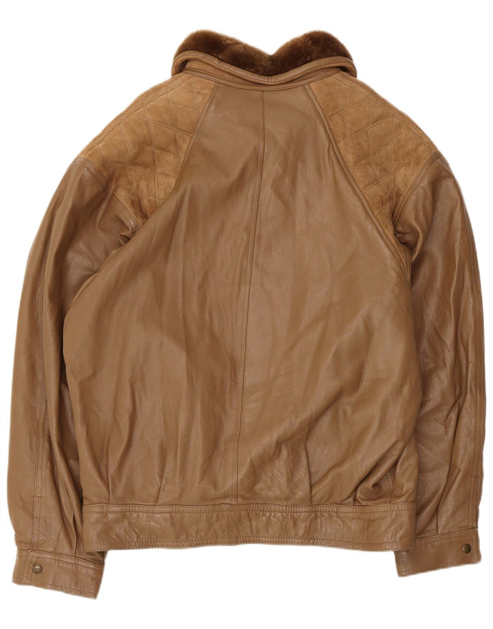 Giubbotto shearling vintage da uomo IT 52 XL in pelle marrone