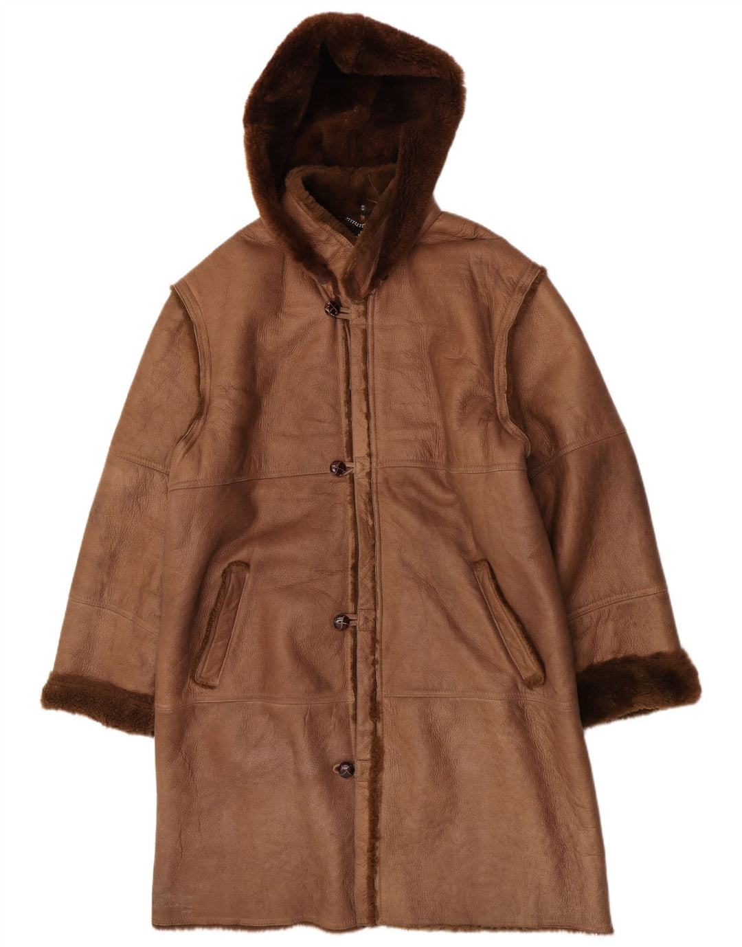 Cappotto in shearling con cappuccio da uomo Coveri EU 54 2XL in pelle marrone