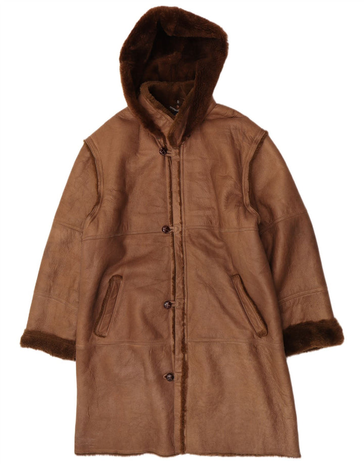 Cappotto in shearling con cappuccio da uomo Coveri EU 54 2XL in pelle marrone