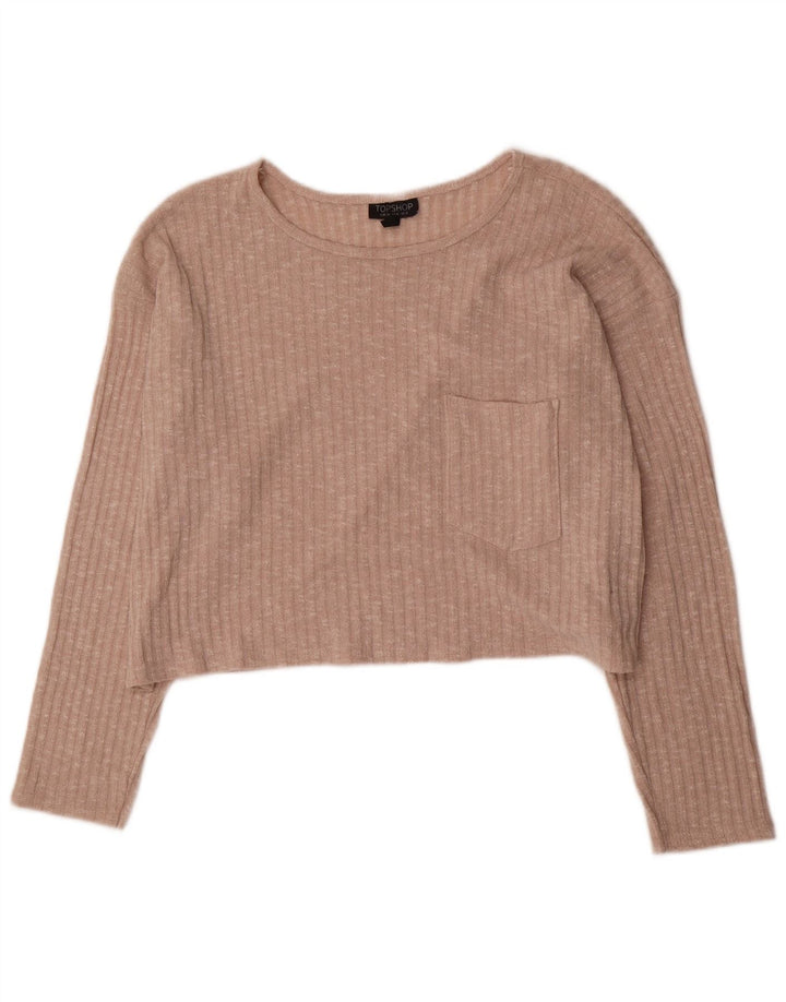 Topshop Donna Crop Oversize Top Manica Lunga UK 8 Piccolo Beige