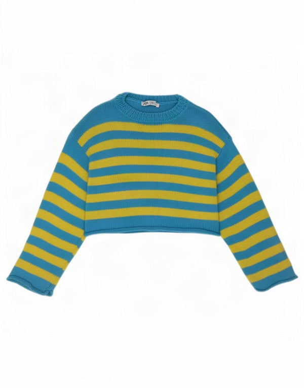 Maglione corto con scollo a barca da donna Zara UK 14 Cotone a righe blu medio