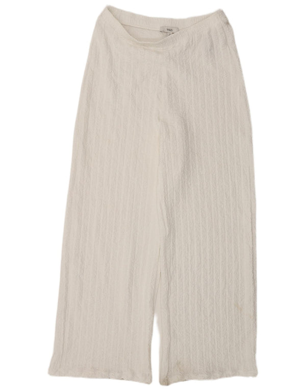 Pantaloni casual a gamba larga da donna Marks & Spencer UK 12 Medium W30 L32 Bianco