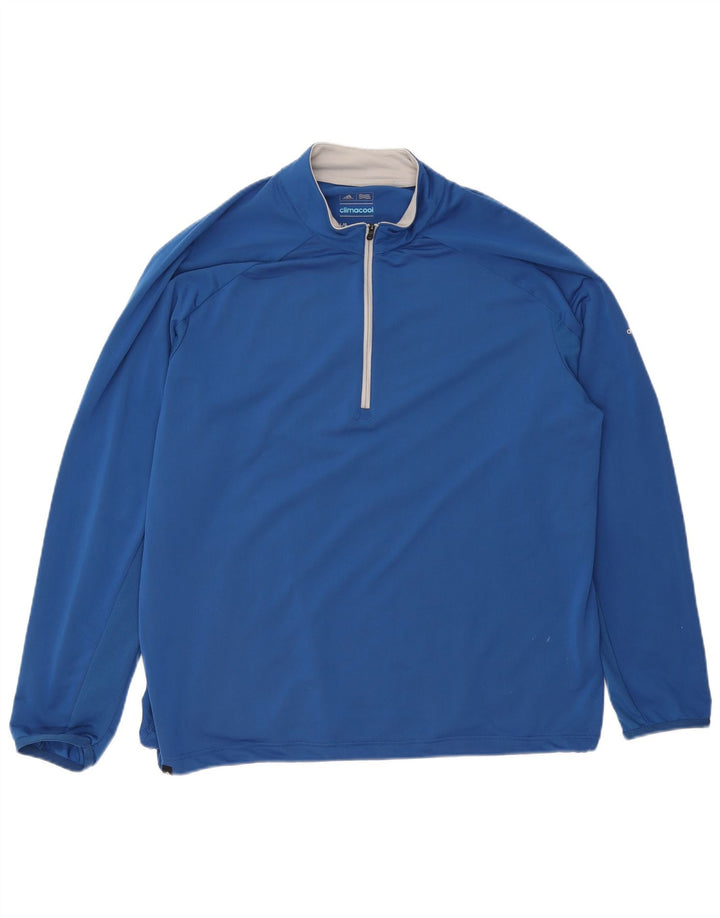 Adidas Uomo Climacool Zip Collo Top Manica Lunga Grande Blu Poliestere