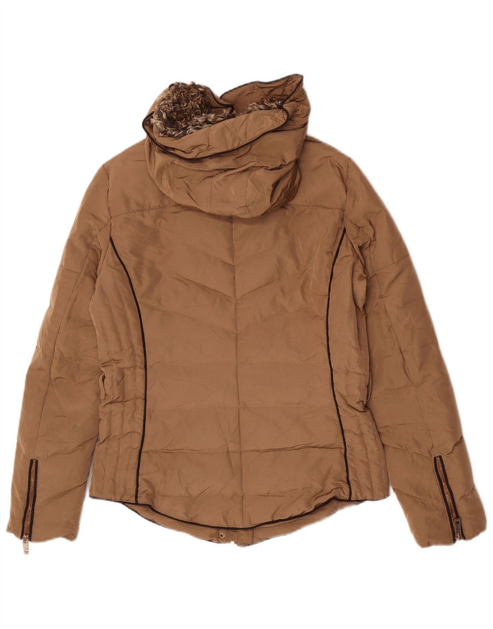 Giacca imbottita con cappuccio da donna Zara UK 14 Poliestere beige medio
