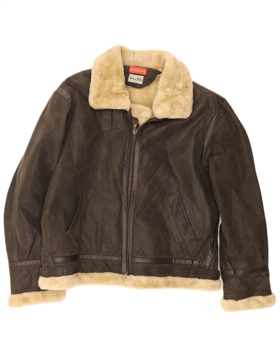 Giubbotto bomber in shearling da uomo di Barrow UK 40 grande in pelle marrone