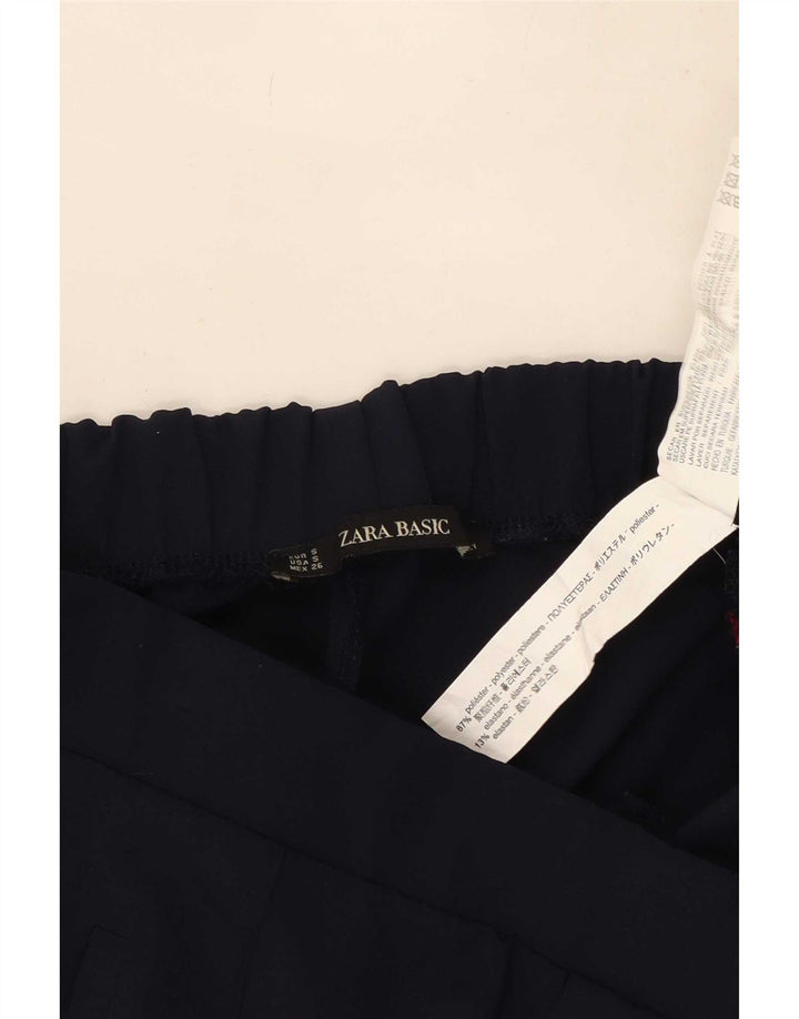 Pantaloni casual dritti da donna Zara piccoli W26 L25 poliestere blu navy