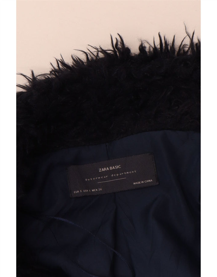 Giacca aperta da donna in pelliccia sintetica Zara UK 10 piccola in poliestere blu navy