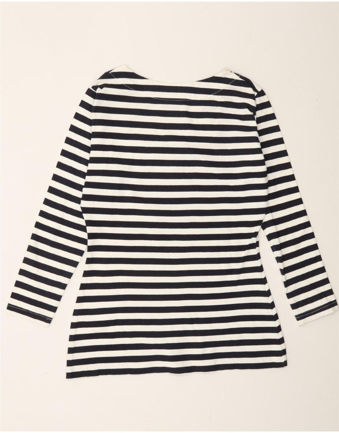 VINTAGE Womens Top Long Sleeve UK 12 Medium Navy Blue Striped Cotton Vintage Vintage and Second-Hand Vintage from Messina Hembry 