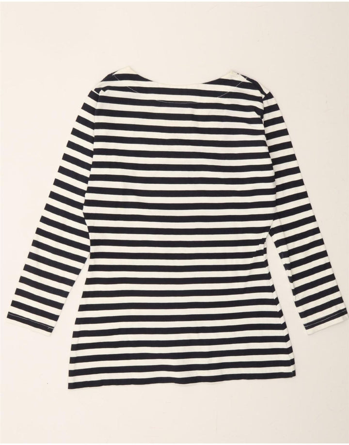 VINTAGE Womens Top Long Sleeve UK 12 Medium Navy Blue Striped Cotton Vintage Vintage and Second-Hand Vintage from Messina Hembry 
