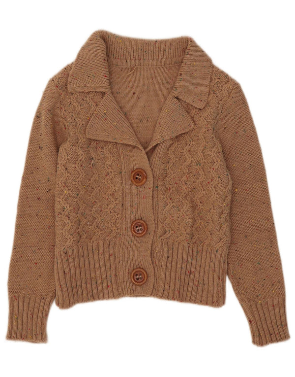 Maglione cardigan corto da donna vintage UK 8 piccolo beige screziato