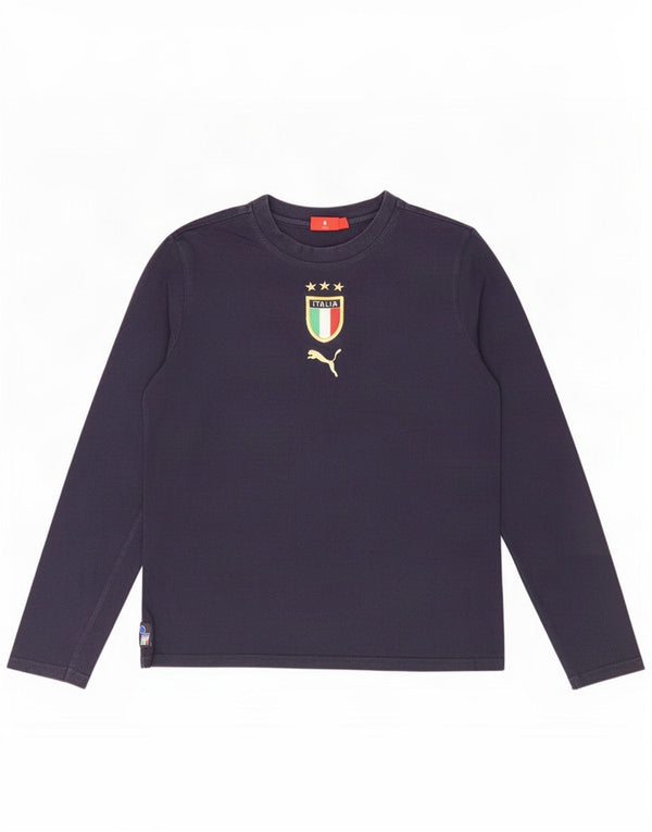Puma Italia Top grafico da uomo a maniche lunghe piccolo in cotone blu navy