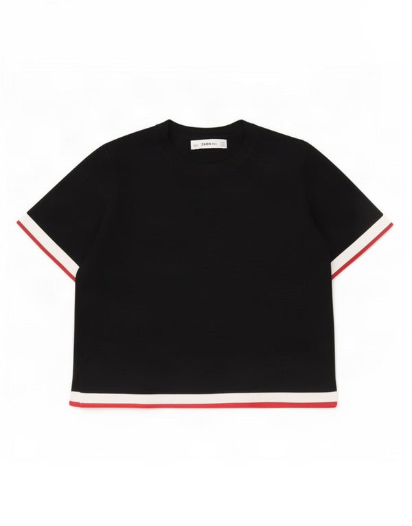 Zara Womens Crop T-Shirt Top UK 10 Small Black Colourblock Viscose