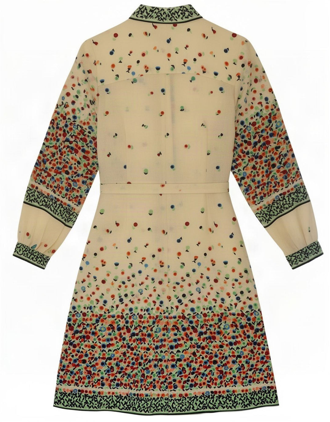Abito basic a maniche lunghe da donna vintage UK 10 piccolo floreale beige