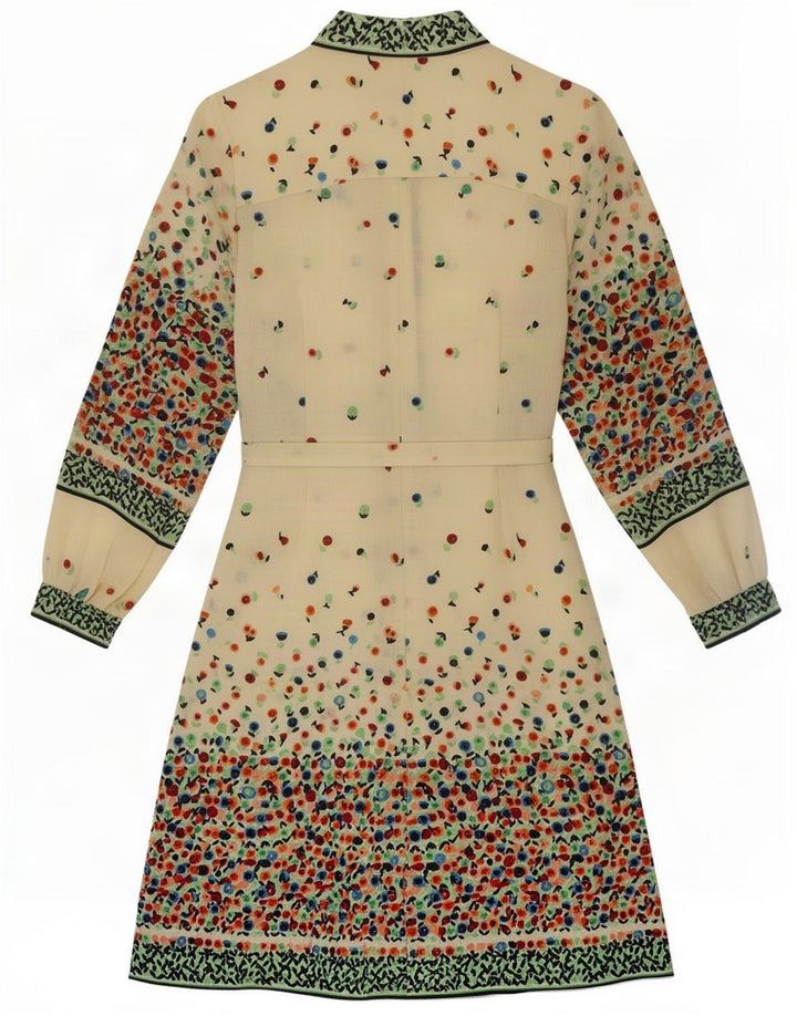 Abito basic a maniche lunghe da donna vintage UK 10 piccolo floreale beige