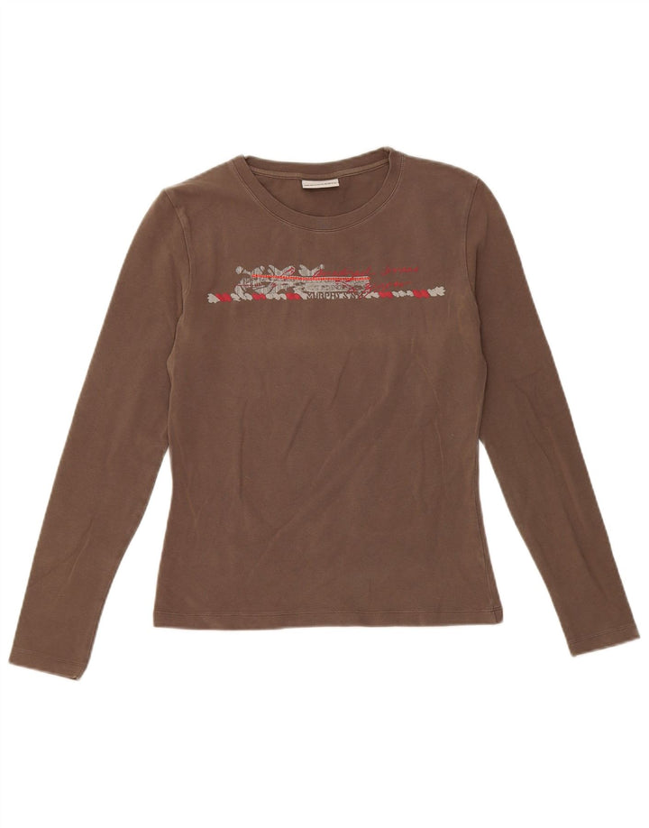 Murphy & Nye Top grafico da donna a maniche lunghe UK 8 piccolo cotone marrone