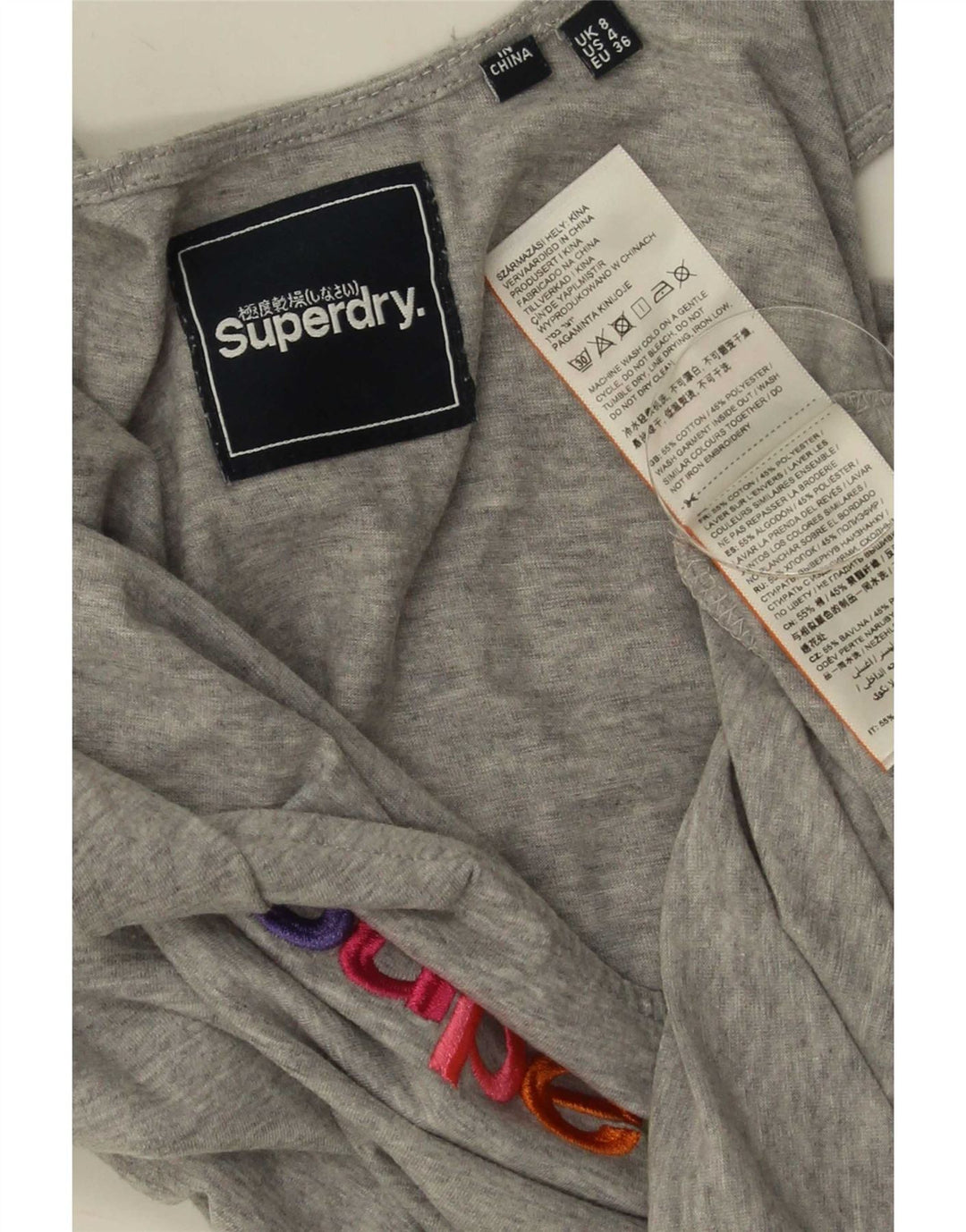 Canottiera grafica da donna Superdry UK 8 Small in cotone grigio