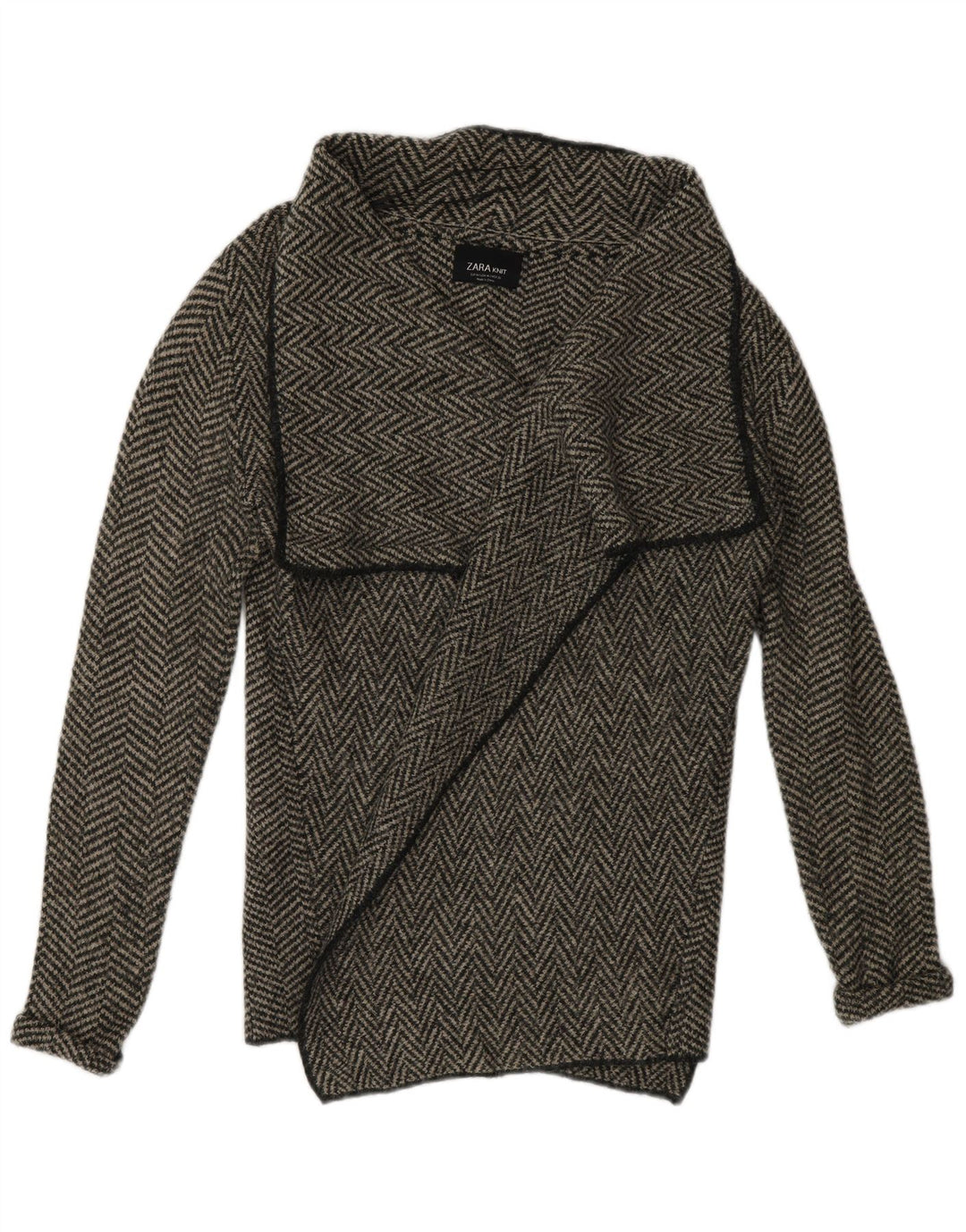 Maglione cardigan aperto da donna Zara UK 14 Acrilico a spina di pesce grigio medio
