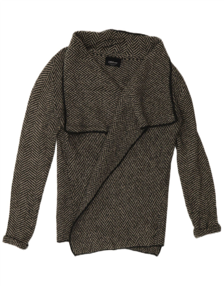 Maglione cardigan aperto da donna Zara UK 14 Acrilico a spina di pesce grigio medio