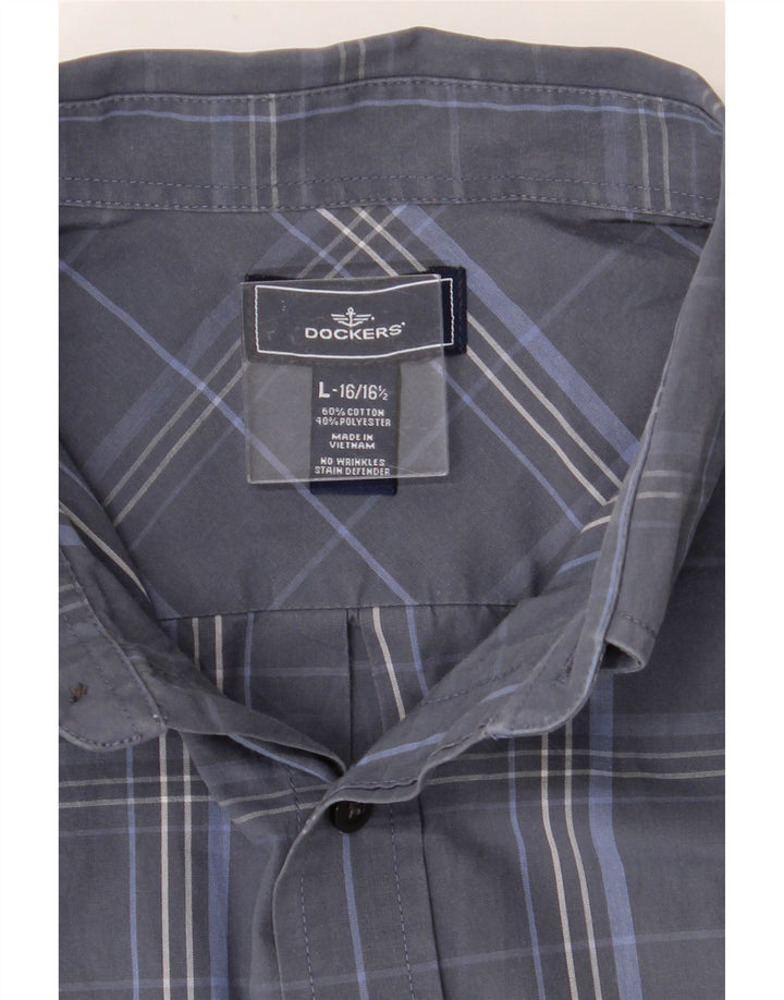 DOCKERS Mens Shirt Size 16 1/2 Large Navy Blue Check Cotton Vintage Dockers and Second-Hand Dockers from Messina Hembry 