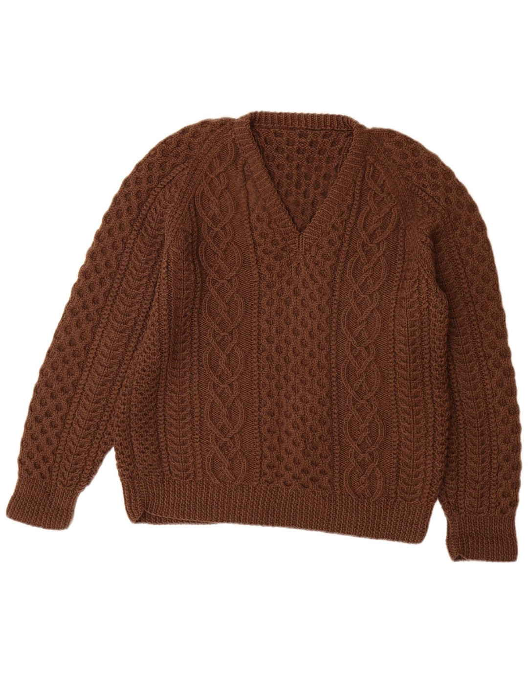 Maglione maglione con scollo a V da donna VINTAGE UK 14 grande marrone