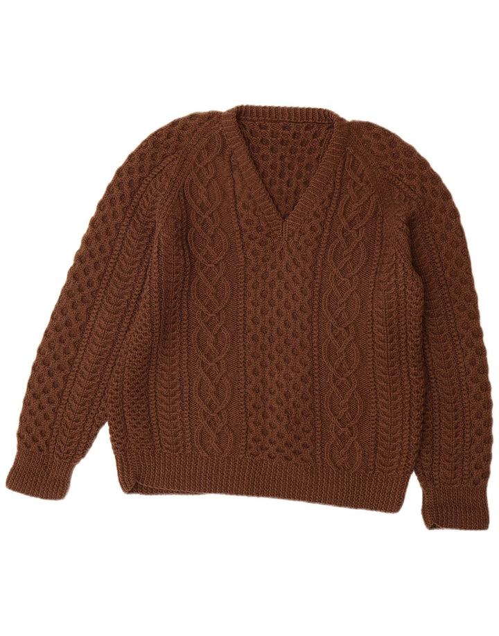 Maglione maglione con scollo a V da donna VINTAGE UK 14 grande marrone