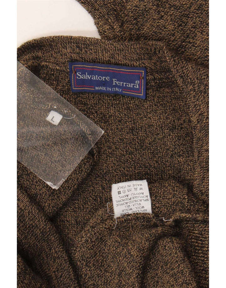 Maglione cardigan da uomo vintage grande lana geometrica marrone