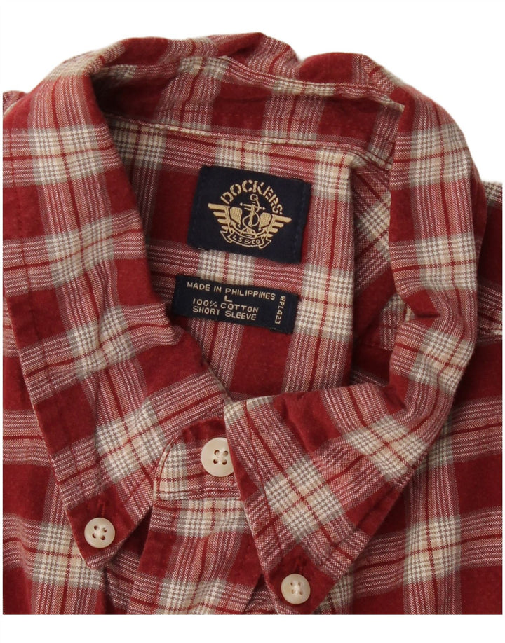 DOCKERS Camicia a maniche corte da uomo in cotone a quadri bordeaux grandi
