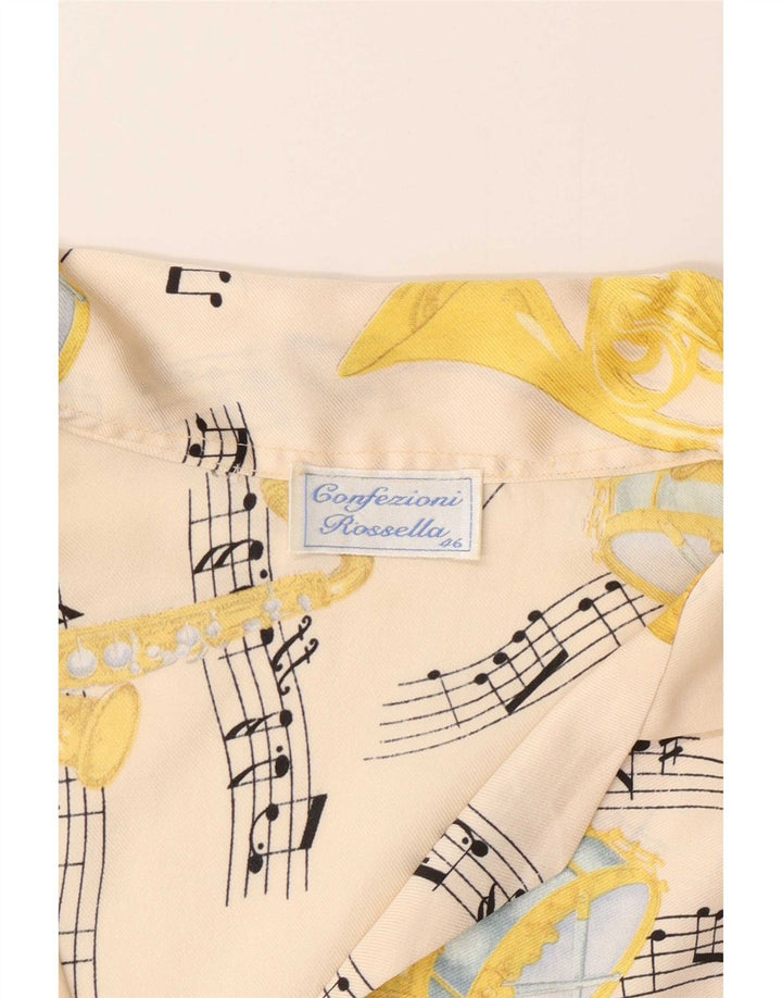 Camicetta camicia vintage da donna con motivo astratto IT 46 grande bianco sporco