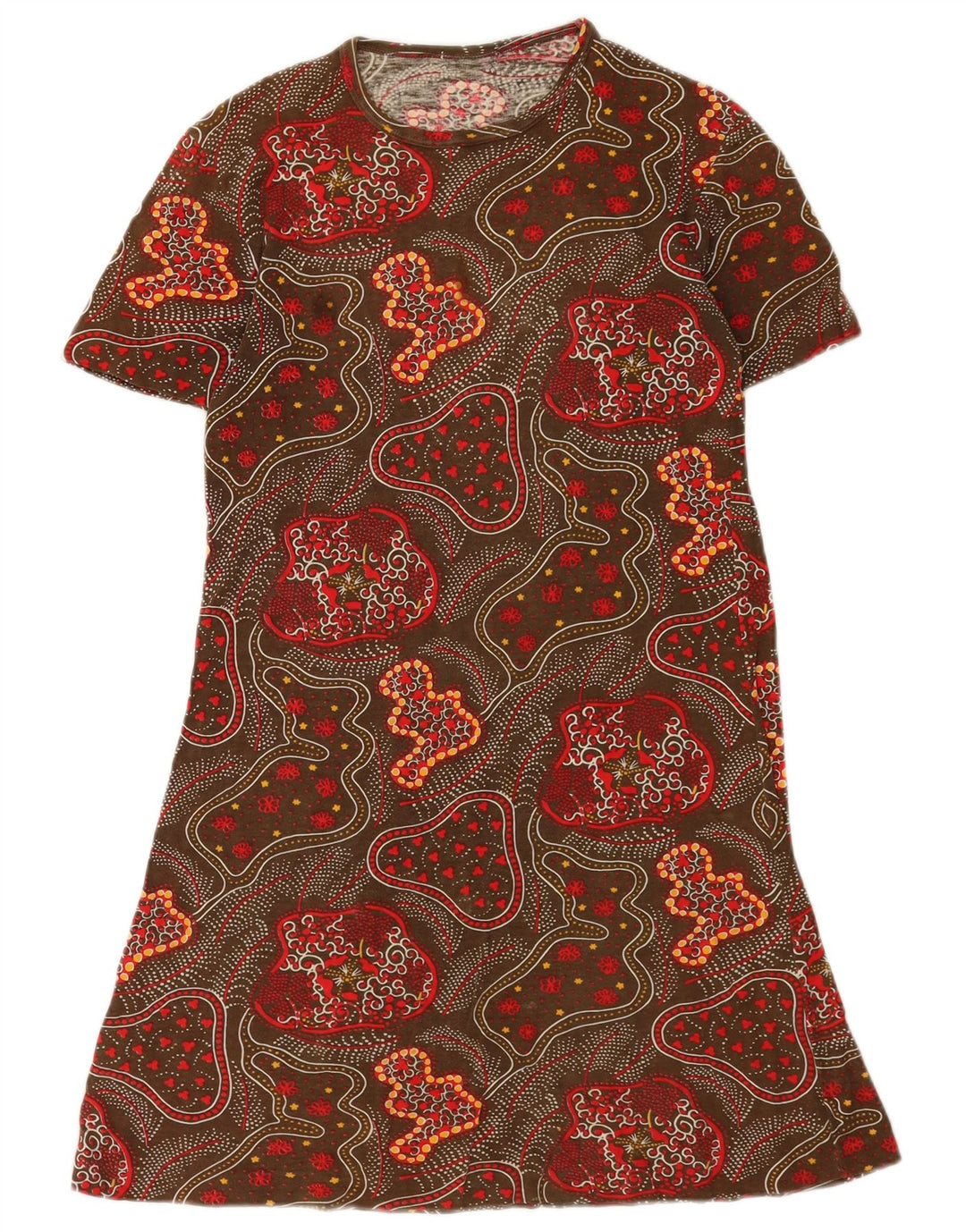 Abito t-shirt vintage da donna con motivo astratto UK 12 medio multicolore