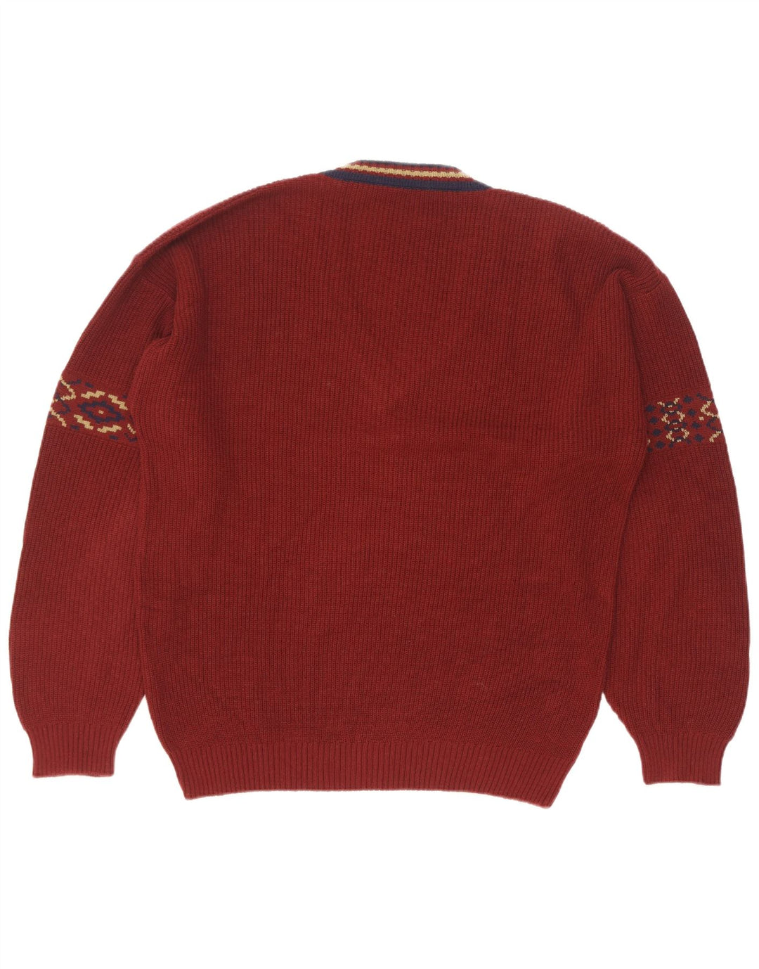 Maglione vintage da uomo con scollo a V taglia 50 cotone geometrico marrone medio